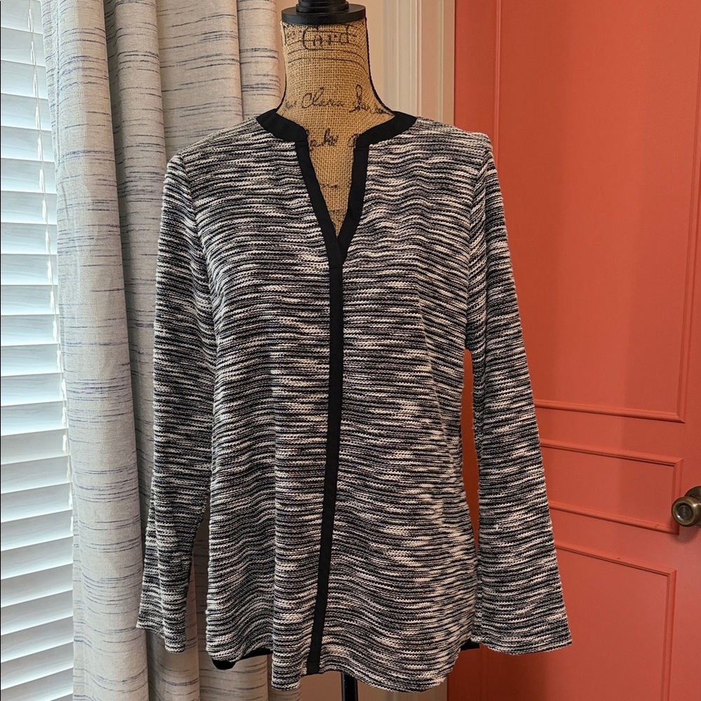 Gibson Latimer Metallic Striped Open Weave Sweater